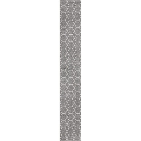 StyleWell Trellis Frieze Light Gray/Ivory Gray 2 ft. x 13 ft. Geometric Runner Rug