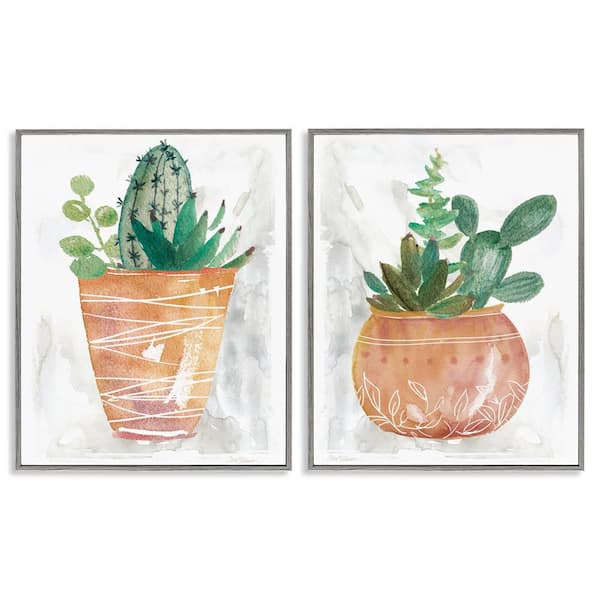 Stupell Industries Boho Cacti and Succulents by Carol Robinson 2 Pieces Gray Framed Nature Giclee Art Print 30 in. x 24 in.