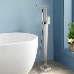 1-Handle Freestanding Tub Faucet with Handheld Shower Head in Brushed Nickel