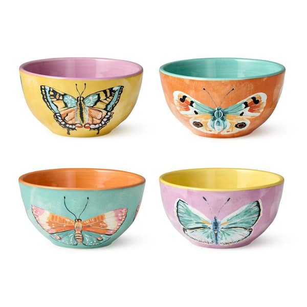 Certified International Butterflies 24 fl. oz. Multi-Colored Ceramic Ice Cream Bowls (Set of 4)