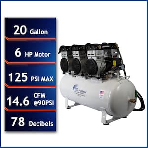 20060CAD 20 Gal. 6.0 Hp 125 PSI Stationary Electric Ultra Quiet and Oil-Free Air Compressor ﻿ with Automatic Drain Valve