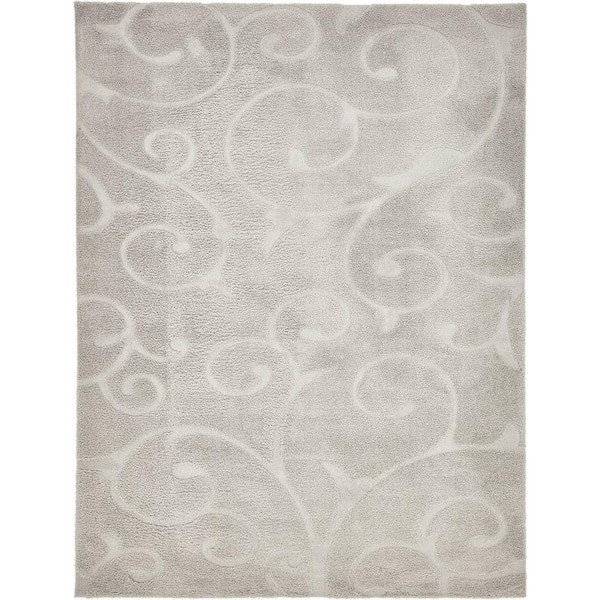 Floral Shag Carved Gray 9' 0 x 12' 0 Area Rug