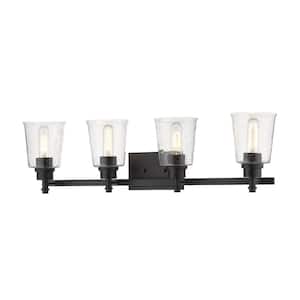 Bohin 32 in. 4-Light Matte Black Vanity Light with Clear Seedy Glass