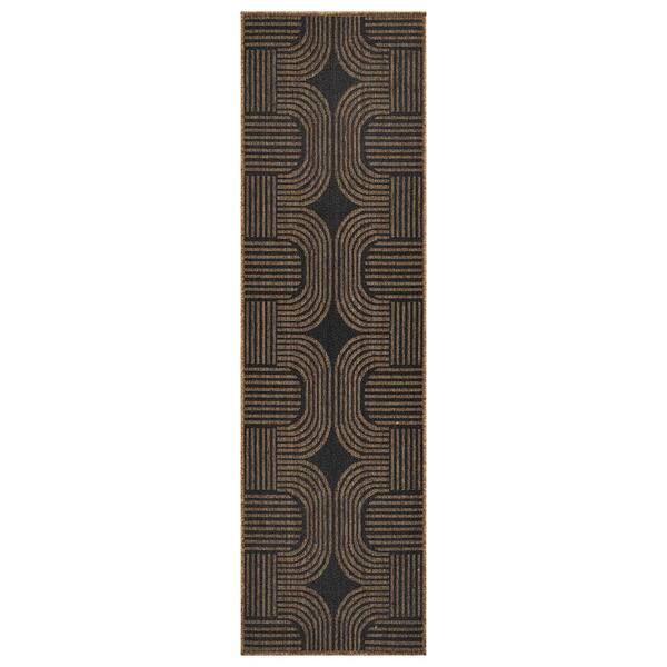 Geometric Dark Gray/Natural Easy-Care Jute-Style Indoor/Outdoor Flat Woven 2 ft. 3 in. x 6 ft. Dark Gray Area Rug