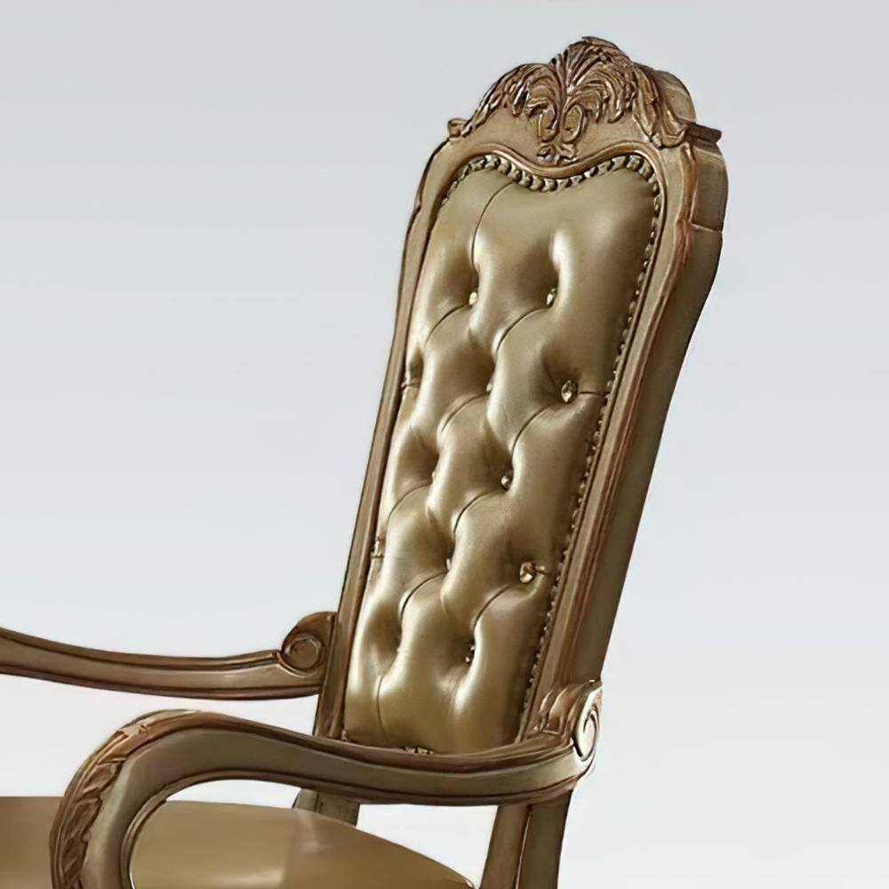 Bone Faux Leather Upholstered Armchair with Gold Patina Finish
