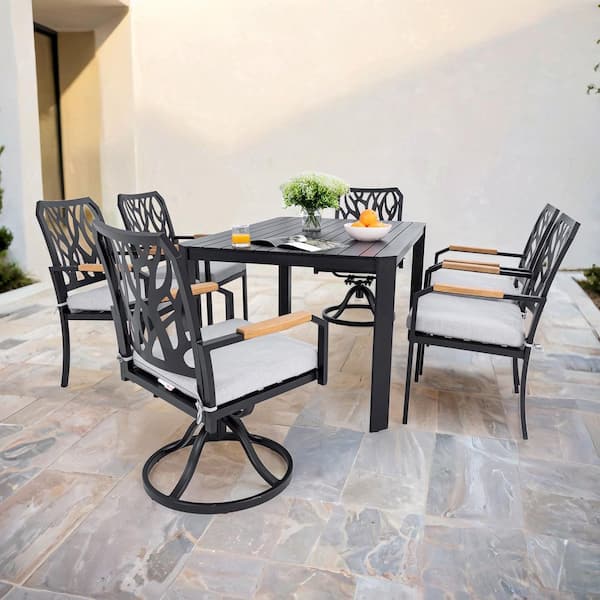 Arvello 7-Piece Aluminum Outdoor Dining Set with 4 Dining Chairs and 2 Swivel Rockers Sunbrella Cushions