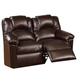 Brown Leather Manual Recliner Loveseat with Round Armrests