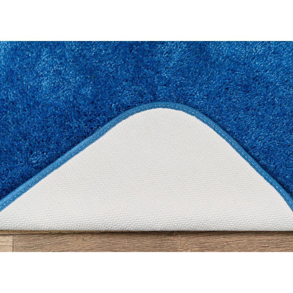 Electric Blue Traditional Plush Nylon 3-Piece Bath Rug Set