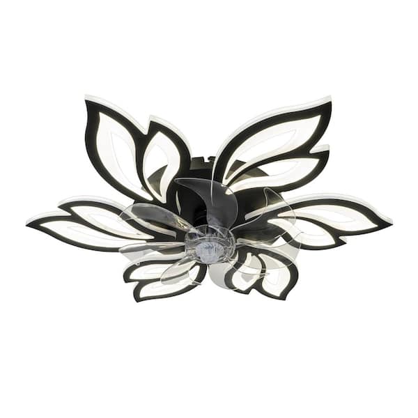 Tivleed 25.59 in./2.13 ft. 6-Black Petal Shaped Dimmable Ceiling Fan with LED Lights Remote Control and APP
