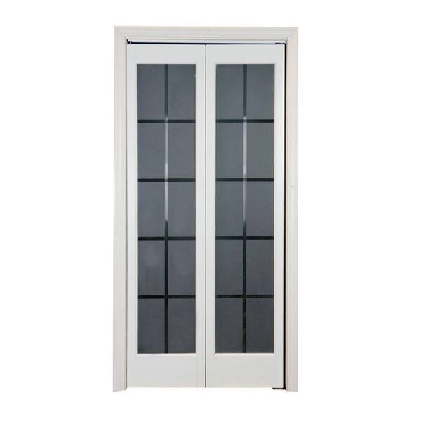 Pinecroft 30 in. x 80 in. Colonial Frost Full-Lite Glass Universal/Reversible Interior Wood Bi-fold Door
