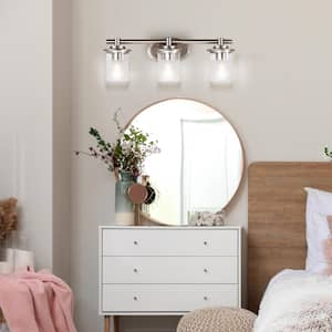 23.19 in. 3-Light Brushed Nickel Transitional Bathroom Vanity Light with Etched Glass Shades