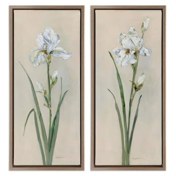 Stupell Industries White Irises Traditional by Sally Swatland 2-Pieces Brown Floater Frame Nature Graphic Art Print 25 in. x 11 in.