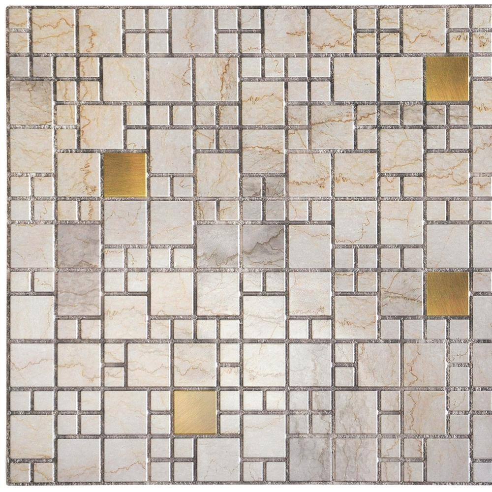 3D Falkirk Retro 1/100 in. x 38 in. x 19 in. Beige Faux Marble with Gold Sq