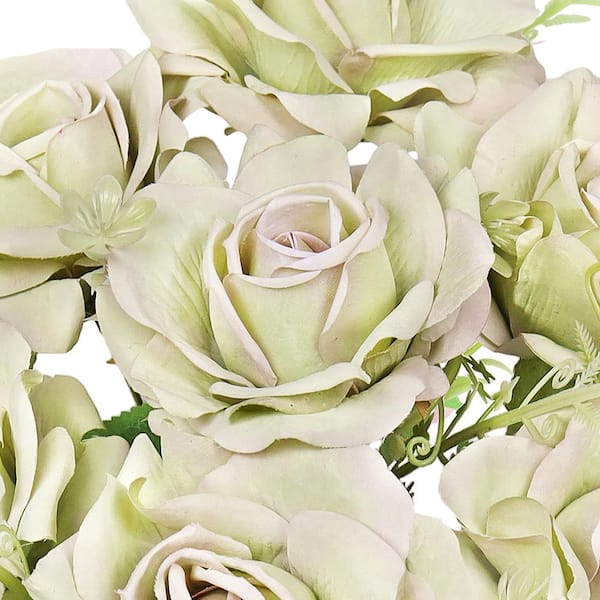 LIVING LUXURY 17 in. Beige Green Artificial Gardenia Rose Flower