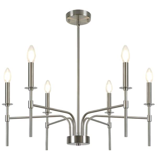 Unbranded 6-Light Nickel Modern Farmhouse Rustic Candle Style Chandelier for Foyer Dining Room Bedroom