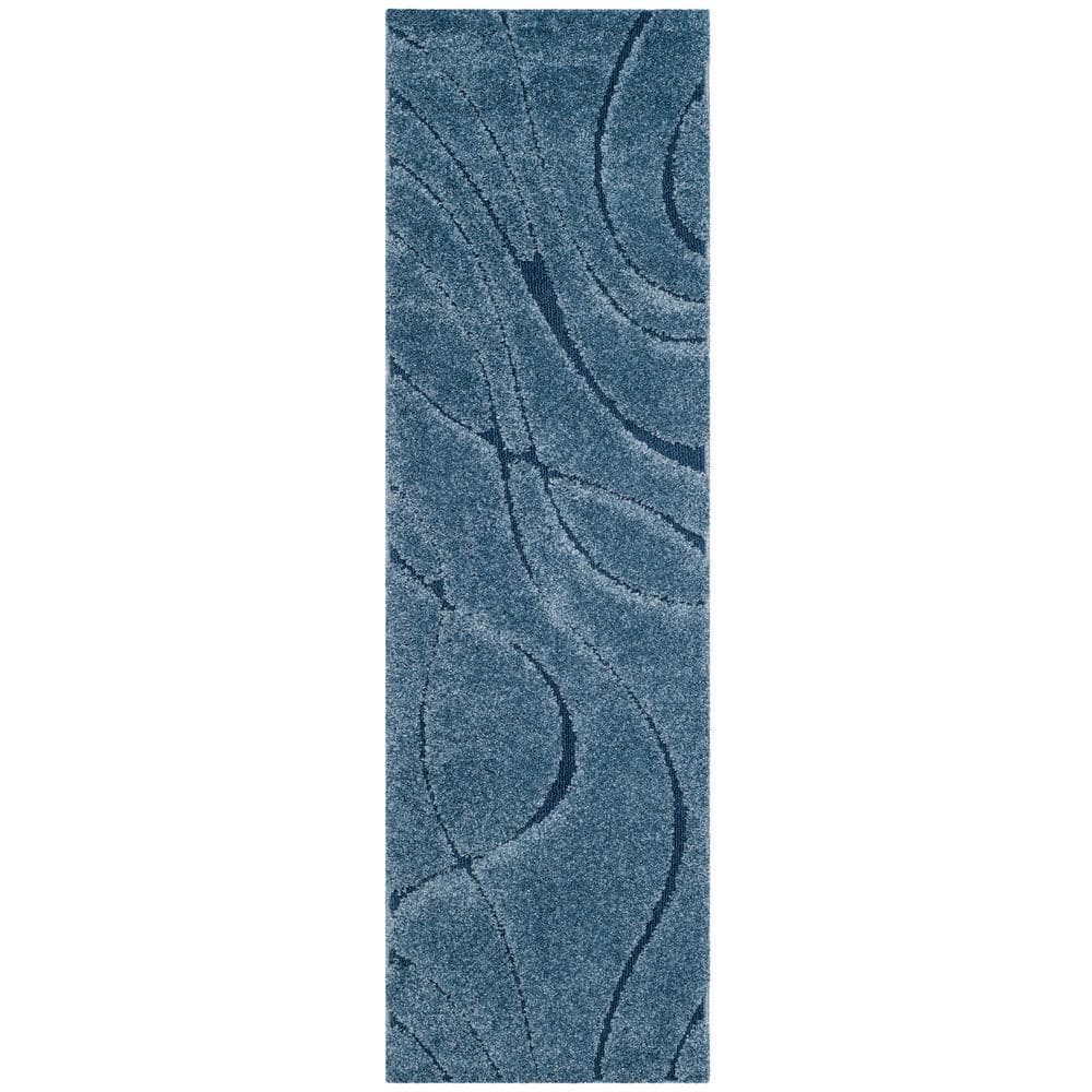 SAFAVIEH Florida Tamzen Abstract Shag Runner Rug  Light Blue/Blue  2 3  x 11