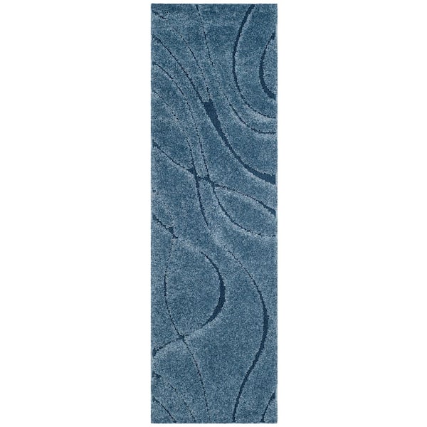 Florida Shag 2 ft. x 21 ft. Light Blue/Blue Solid Color Runner Rug