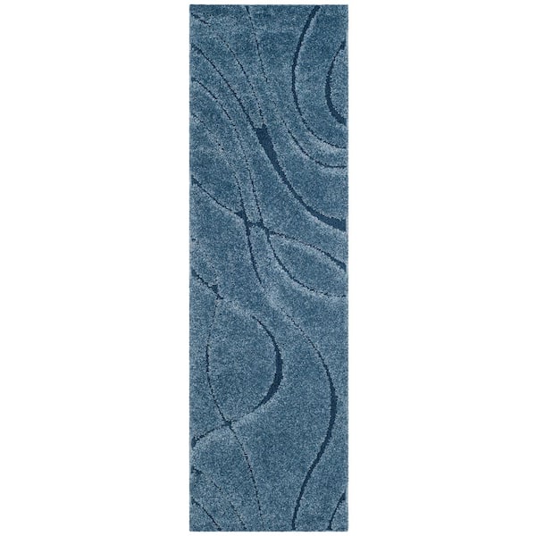 SAFAVIEH Florida Shag Light Blue/Blue 2 ft. x 7 ft. Solid Runner Rug