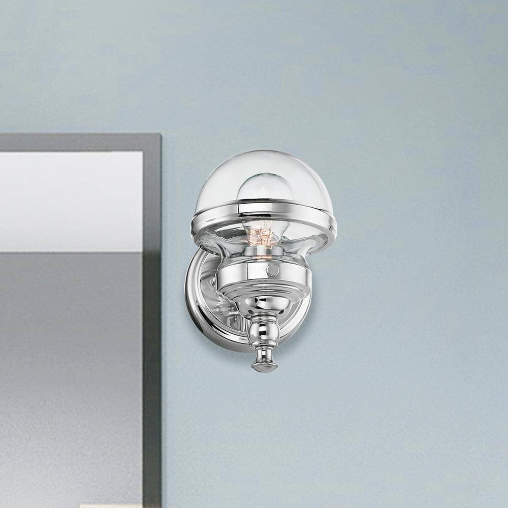 Polished Chrome 1-Light Vanity Sconce with Clear Glass