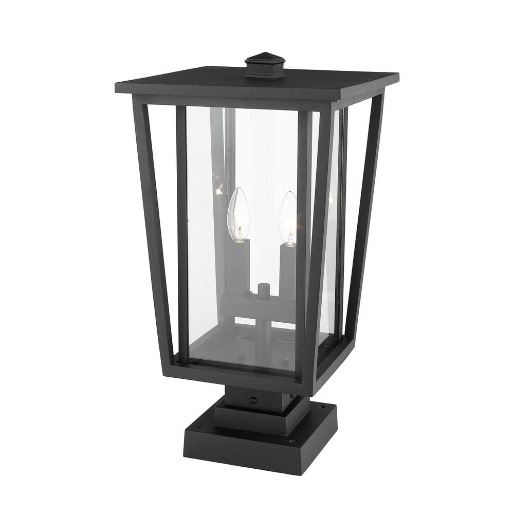 Seoul Black Aluminum 2-Light Outdoor Pier Mount Fixture