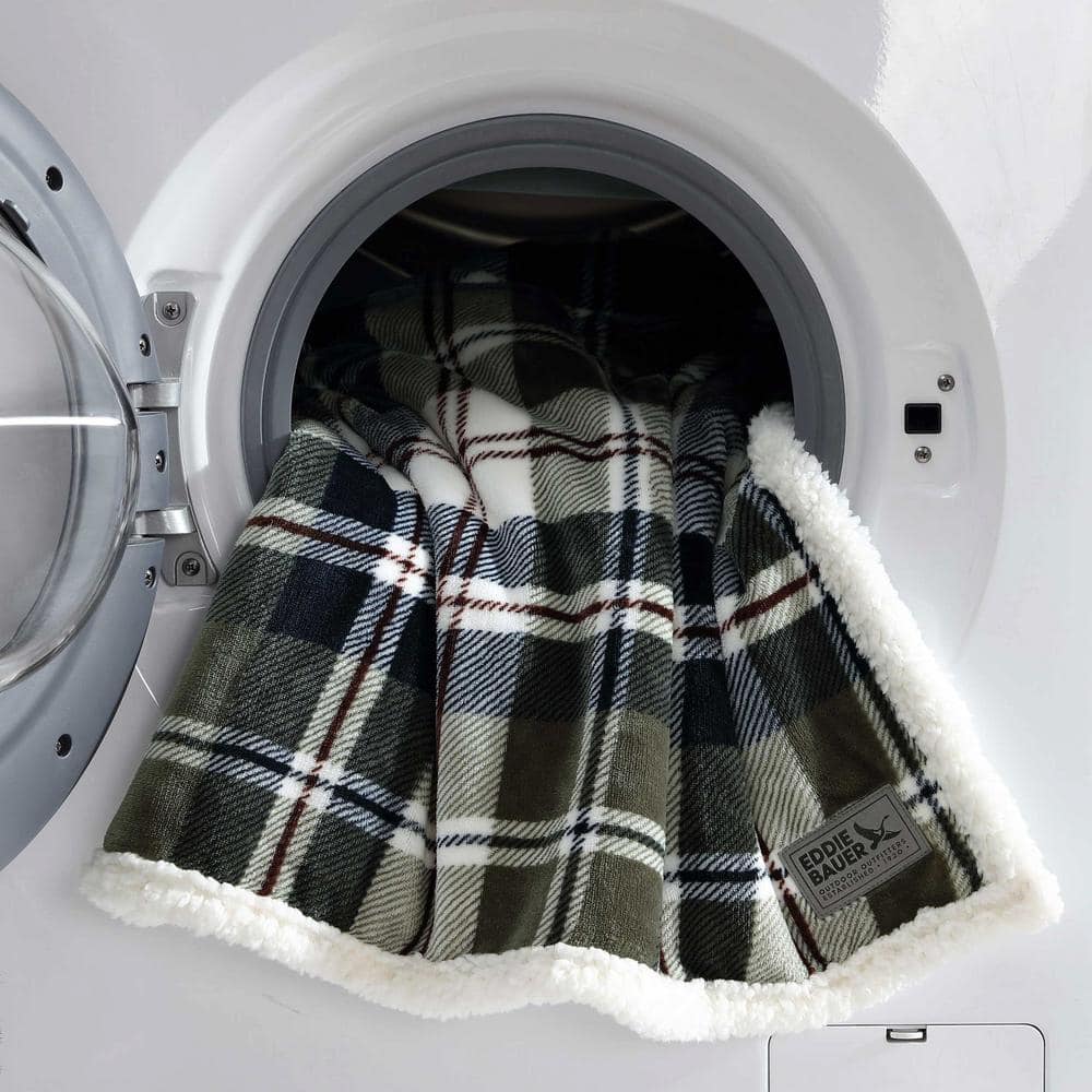 Trailhead Plaid Green Reversible Sherpa Fleece Throw Blanket