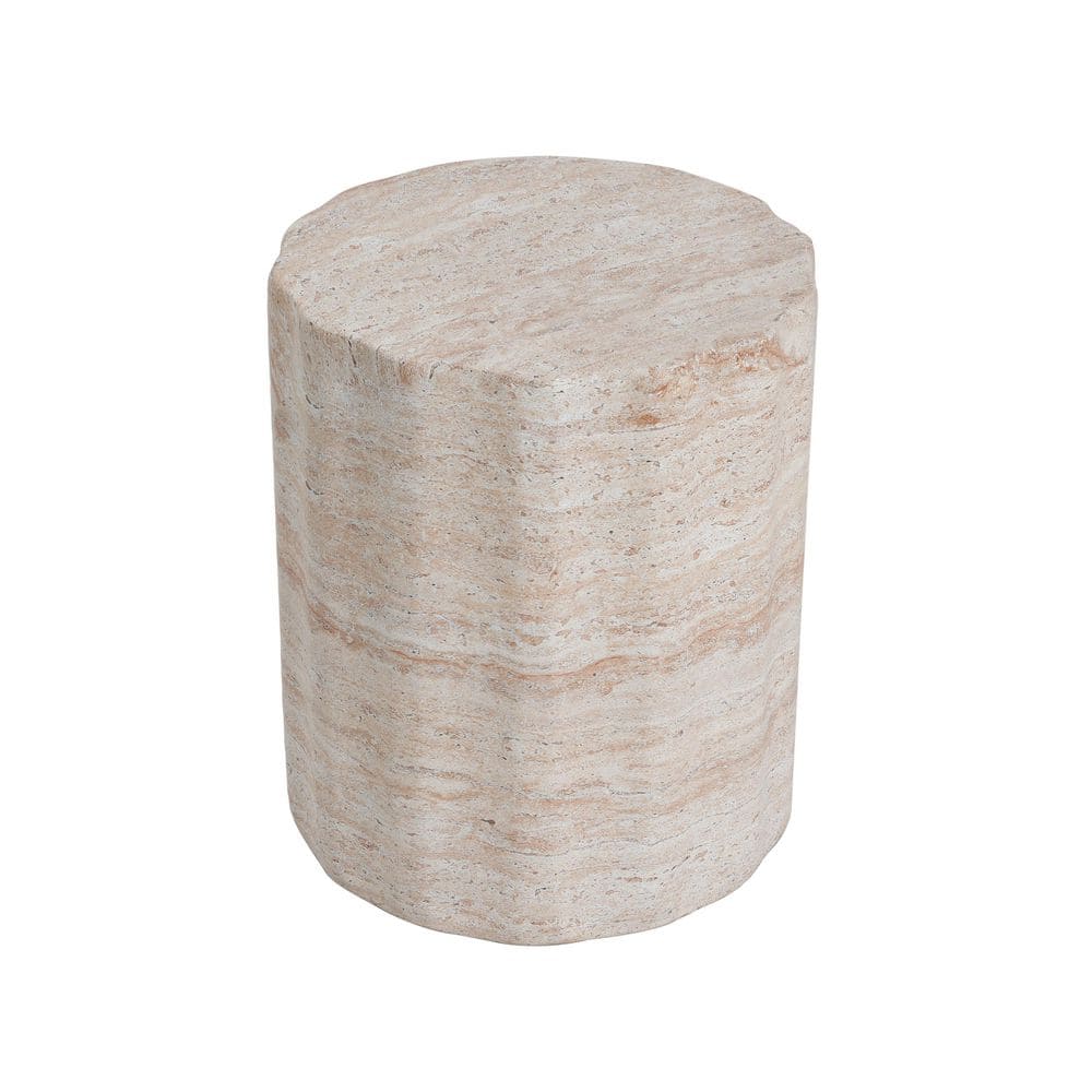 Outdoor Side Table, Travertine Finish MGO Lightweight Concrete