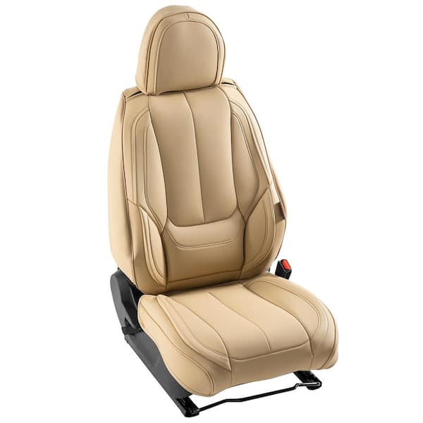 SKYSHALO Seat Covers, Universal Car Seat Covers Front Seats, 6pcs Faux Leather Seat Cover, Full Enclosed Design, Beige