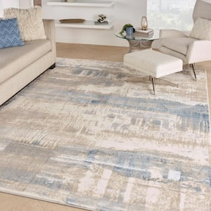 Solace Ivory/Grey/Blue 8 ft. x 10 ft. Contemporary Area Rug