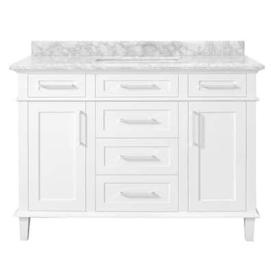 Sonoma 48 in. W x 22 in. D x 34 in H Bath Vanity in White with White Carrara Marble Top