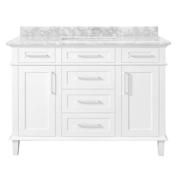 Home Decorators Collection Sonoma 48 in. W x 22 in. D x 34 in H Bath Vanity in White with White Carrara Marble Top