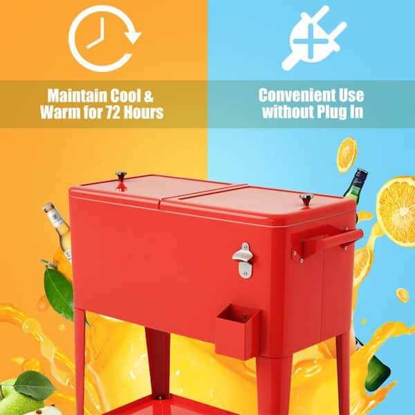 80 qt. Outdoor Portable Rolling Party Cooler Cart Patio Mobile Ice Chests Beverage Icebox Beer Cola Cooler Trolley