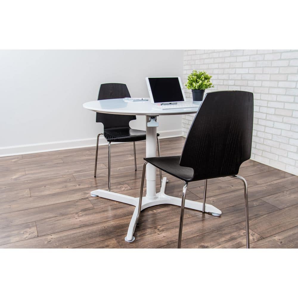 Contemporary White Round Wood Bar Height Adjustable Table