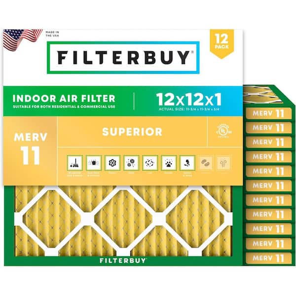 12 in. x 12 in. x 1 in. MERV 11 (FPR 7) Allergen Defense Pleated HVAC AC Furnace Air Filters Replacement (12-Pack)