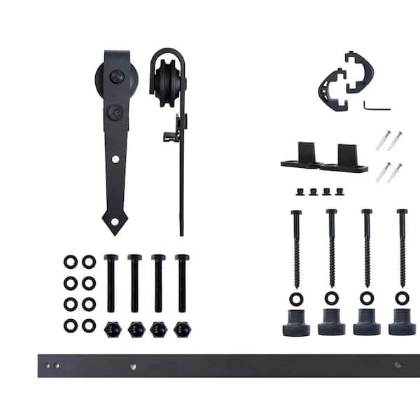 HOMACER 5.5 ft./66 in. Black Rustic Non-Bypass Sliding Barn Door Hardware Kit Arrow Design Roller for Single Door