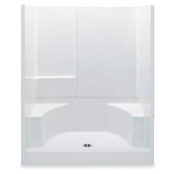 Remodeline 60 in. x 34 in. x 72 in. 3-Piece Shower Stall with 2 Seats and Center Drain in White