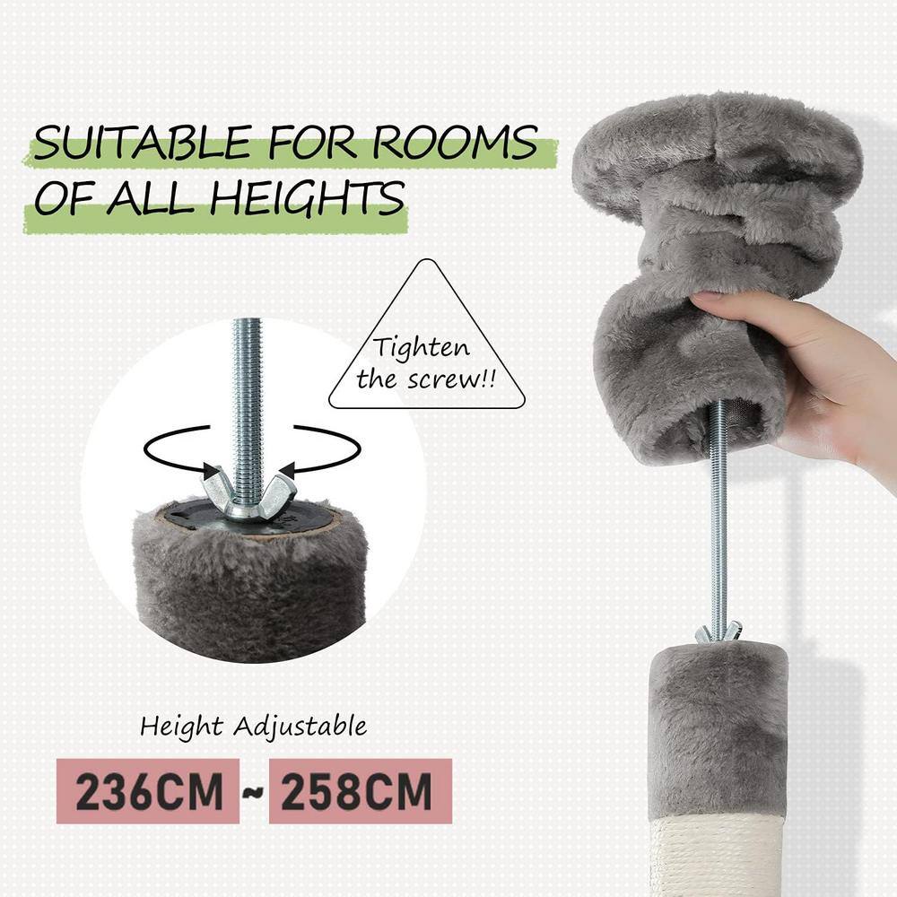 Gray Height Adjustable Floor to Ceiling Cat Tree with Sisal Posts