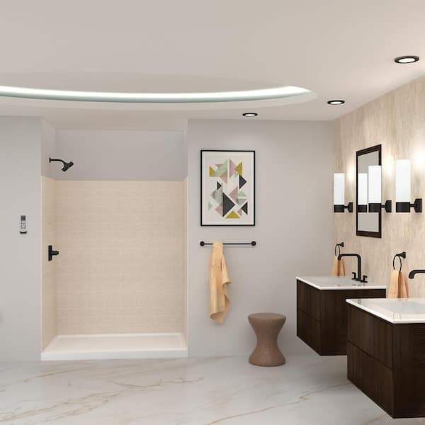 Transolid SaraMar 36 in. x 60 in. x 72 in. 3-Piece Easy Up Adhesive Alcove Shower Wall Surround in Cashew
