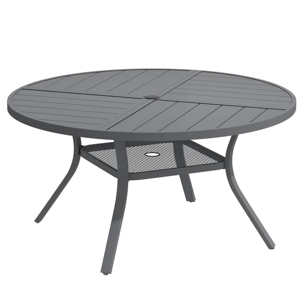 47.2 in. Gray Round Metal Outdoor Dining Table with Adjustable Umbrella Hole, All-Weather Patio Table for Yard price history on PriceWatchPro