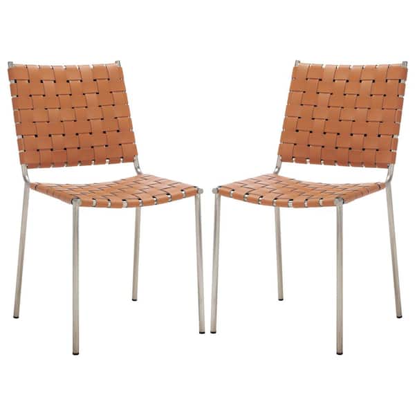 SAFAVIEH Wesson Cognac/Silver 18.5 in. Iron Dining Chair (Set of 2)