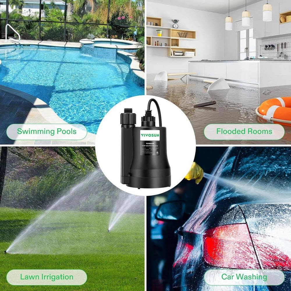 Black Thermoplastic 1/5HP Submersible Utility Pump with 10ft Cord