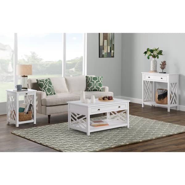 Alaterre Furniture Coventry 3-Piece 36 in. White Medium Rectangle Wood Coffee Table Set with Tray