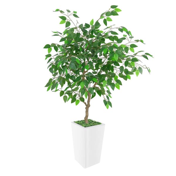 HOMEIBRO 5 ft. Artificial Ficus Tree in Pot with Realistic Leaves and Natural Wood Trunk