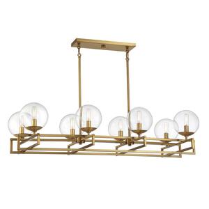 Crosby 8-Light Warm Brass Linear Chandelier with Clear Glass Shades