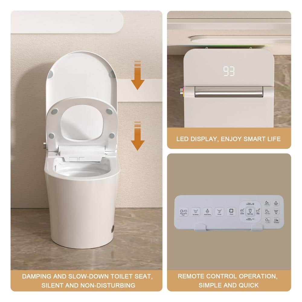 Elongated White Ceramic Smart Bidet Toilet with Heated Seat
