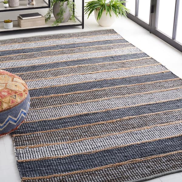 Vintage Leather 5 ft. x 8 ft. Gray/Natural Striped Area Rug