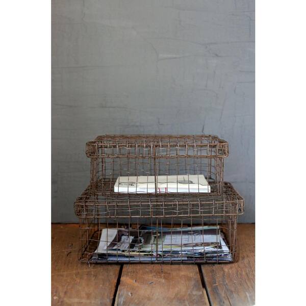 3R Studios Rectangle Wire Baskets with Lids (Set of 2)