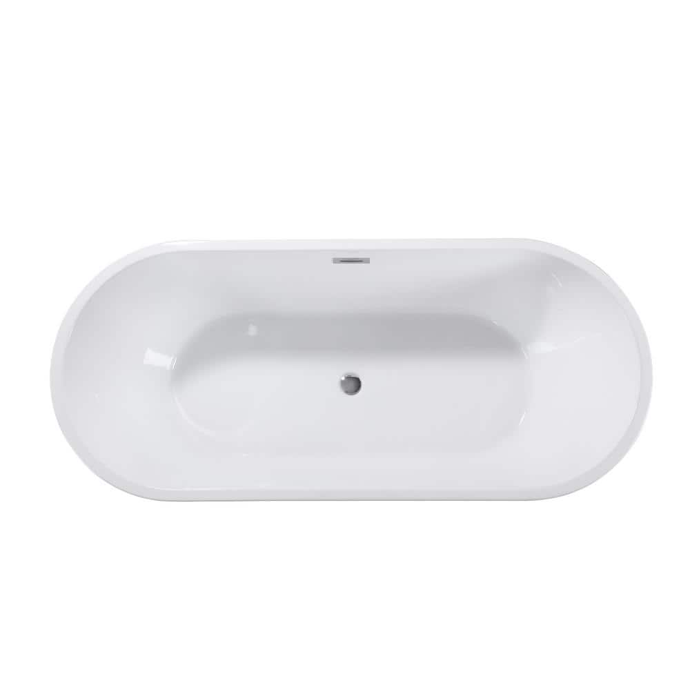59-Inch Black and White Acrylic Freestanding Double Slipper Bathtub