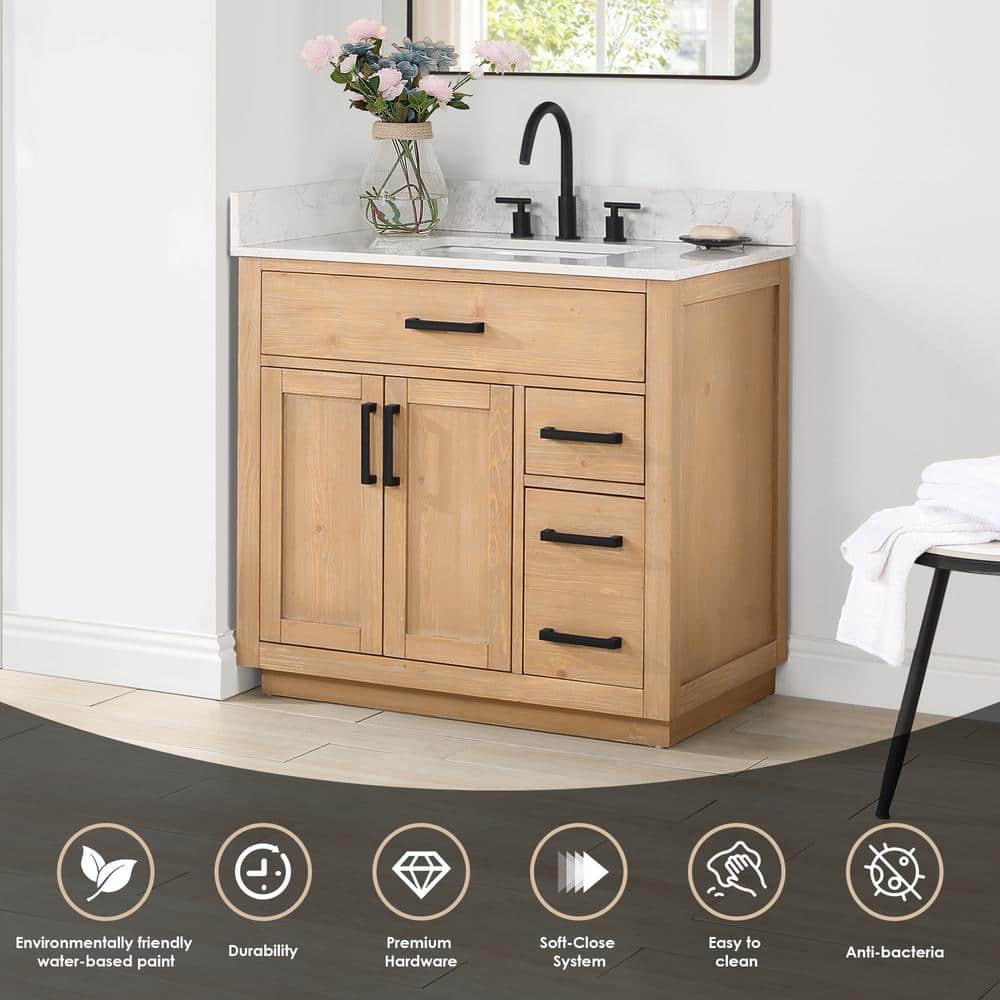 Gavino 36" Light Brown Wood Vanity with Composite Stone Top