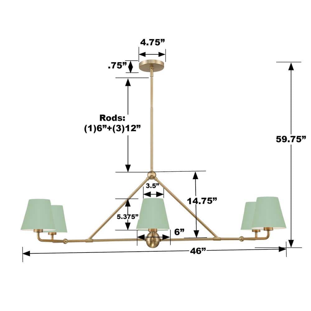 Xavier 6-Light Gold and Green Steel Chandelier