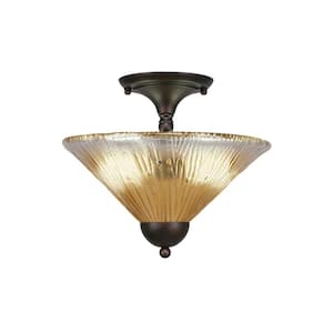 Bristol 11.25 in. 2-Light Bronze Semi-Flush with 12 in. Amber Crystal Glass Shade No Bulbs Included